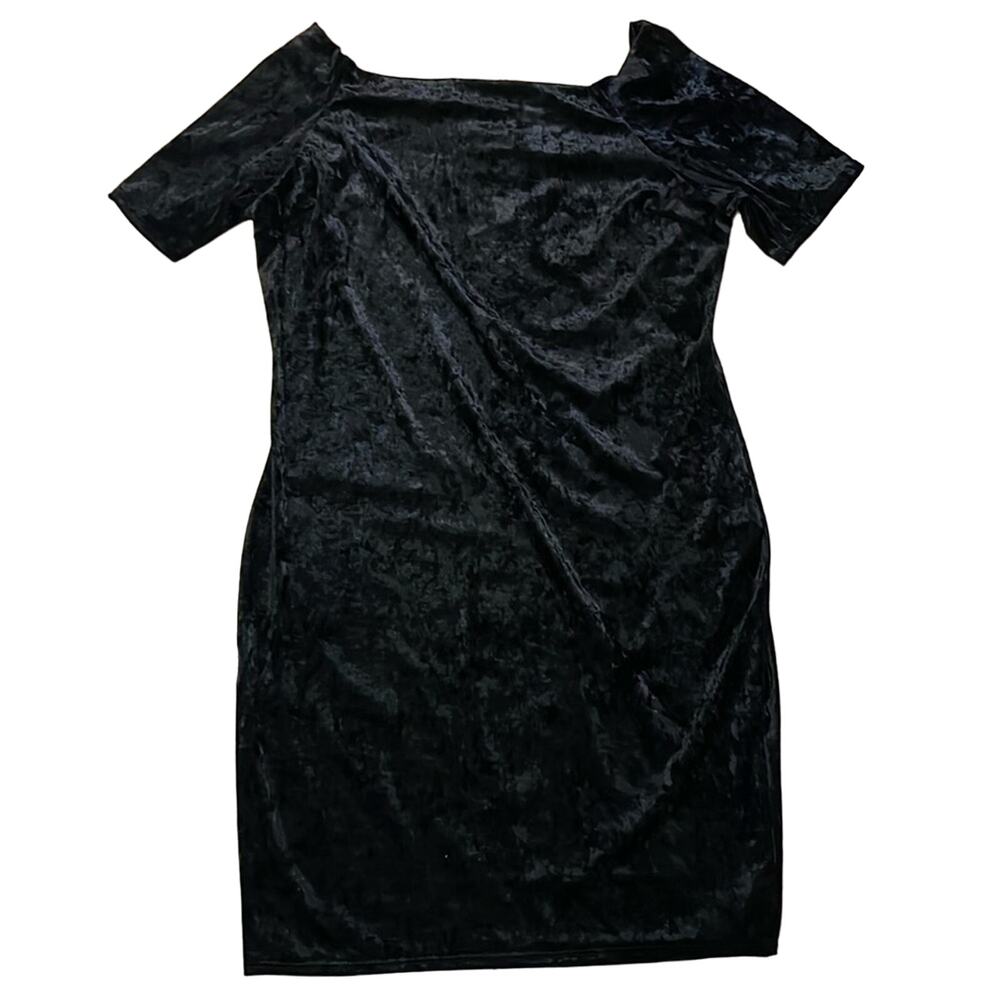 Vintage Banabee Black Crushed Velvet Off Shoulder Dress XXL 90s Whimsigoth